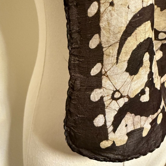 100% Silk Abstract Print Square Scarf | Brown & Cream - Picture 3 of 5